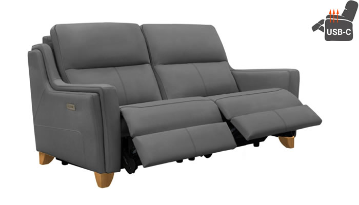 Parker Knoll Portland Large Two Seat Sofa in Rocco Anthracite Leather Teak Leg
